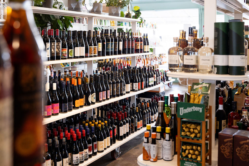 Wine shelves inside 1844 Liquor Store